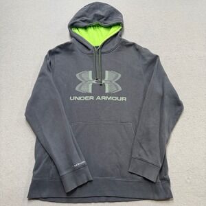 Under Armour Hoodie Men's Large Gray Fleece Lined Graphic Pullover Sweatshirt
